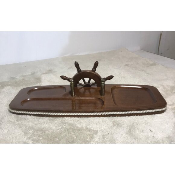 Vtg Nautical Ship Wheel Mens Dresser Wood Caddy Jewelry Organizer 12" Taiwan - Picture 2 of 11